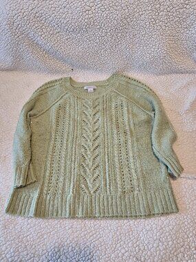 Liz Claiborne Sage Green Sequined Pointelle Knit Sweater - Size Medium